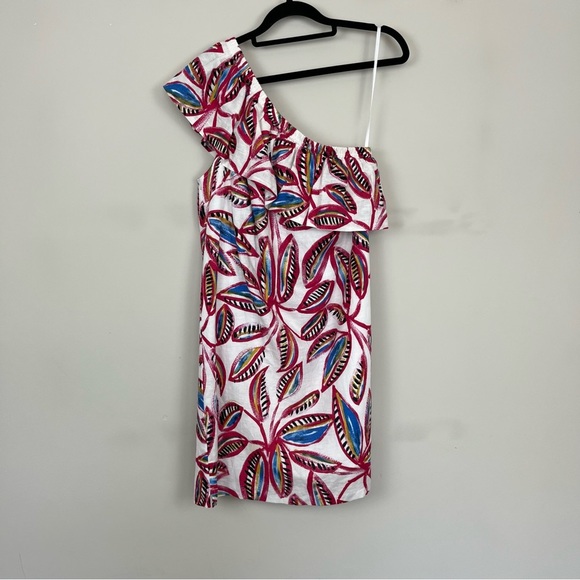 J.CREW TROPICAL FLORAL ONE RUFFLE SHOULDER MINI DRESS SIZE XS - Picture 4 of 13